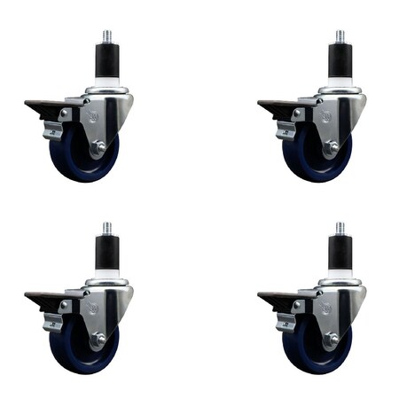Service Caster 3.5'' Solid Poly Swivel 1-1/2'' Expanding Stem Caster Set with Brake, 4PK SCC-EX20S3514-SPUS-PLB-112-4